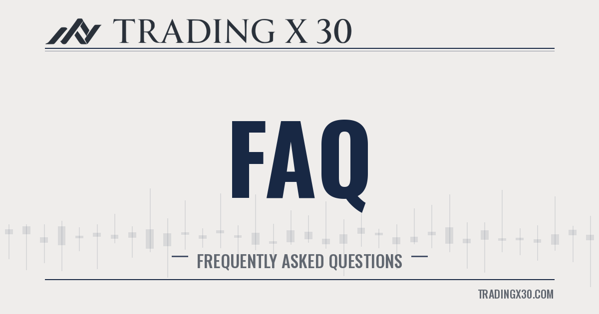 TradingX30 FAQ page featured image, light version — FAQ title with Japanese candlestick pattern in the background